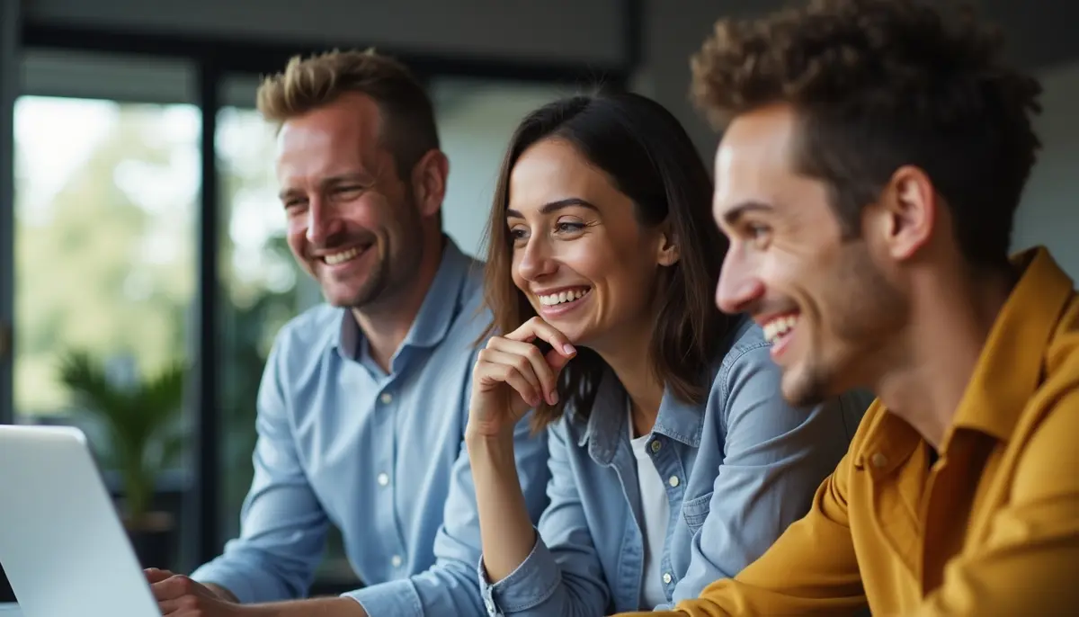 Photo d'équipe diverse et souriante de professionnels de la création numérique